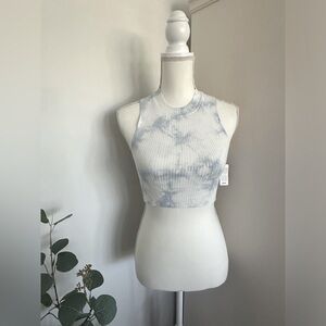 Aerie Blue and White Tie Dye Ribbed Sleeveless Crop Top Size XS